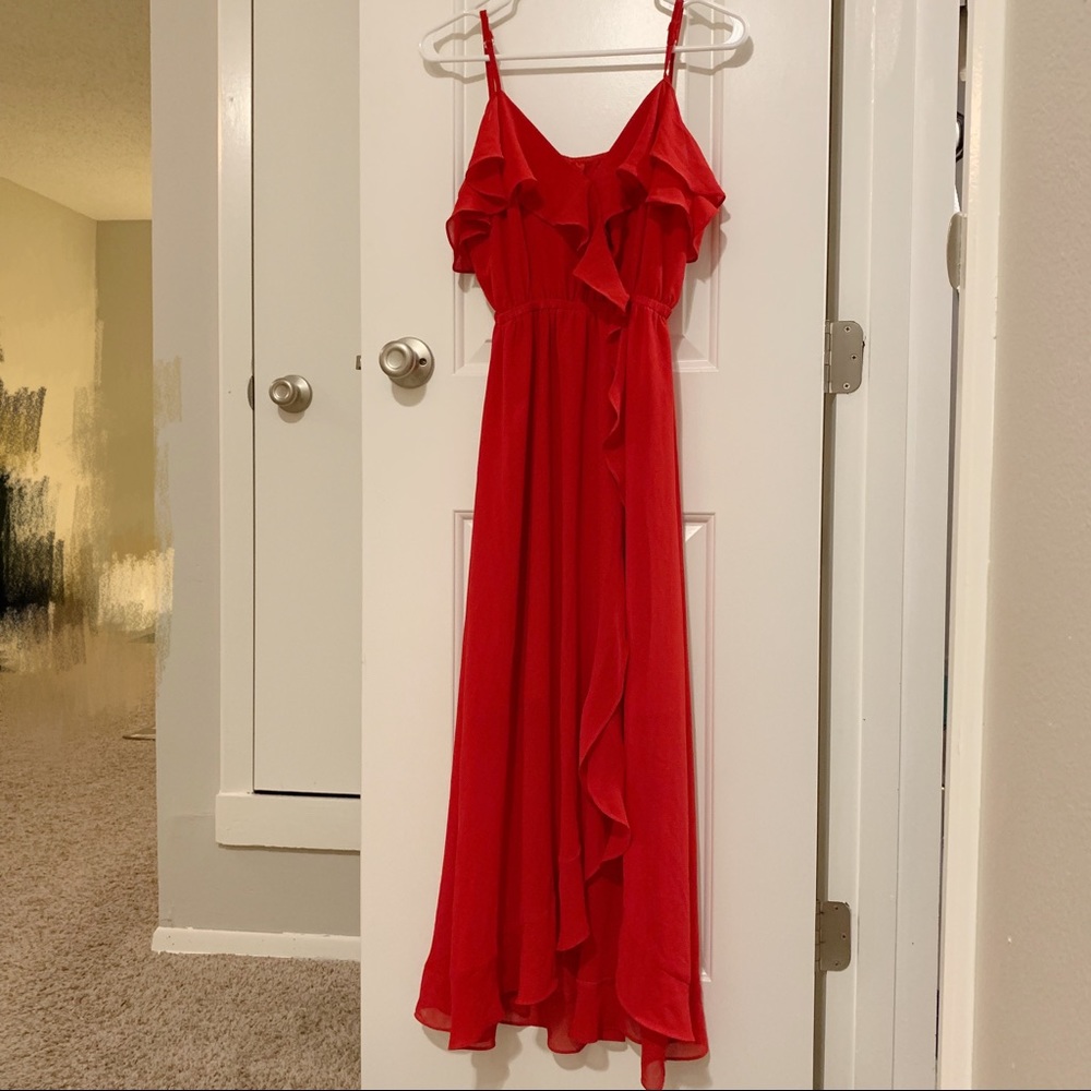 Maxi Off Shoulder Red Dress with Ruffle Hem
